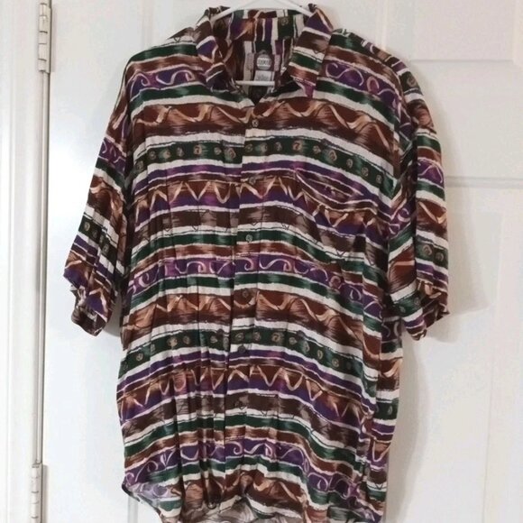 Chiamare Shirt Men's Size Lg Rayon Short Sleeve Button Up Multicolor Geometric - Picture 1 of 6